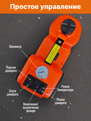 Домкрат автомобильный электрический с компрессором 12V, 5т, CleverTech