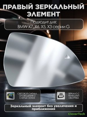 Зеркальный элемент правый с обогревом и слепыми зонами BMW Х7 Х6 Х5 Х3 серии G