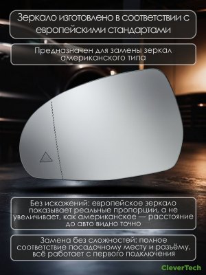 Зеркальный элемент левый с обогревом и слепыми зонами Mercedes-Benz W223, W206, EQE V295, V297